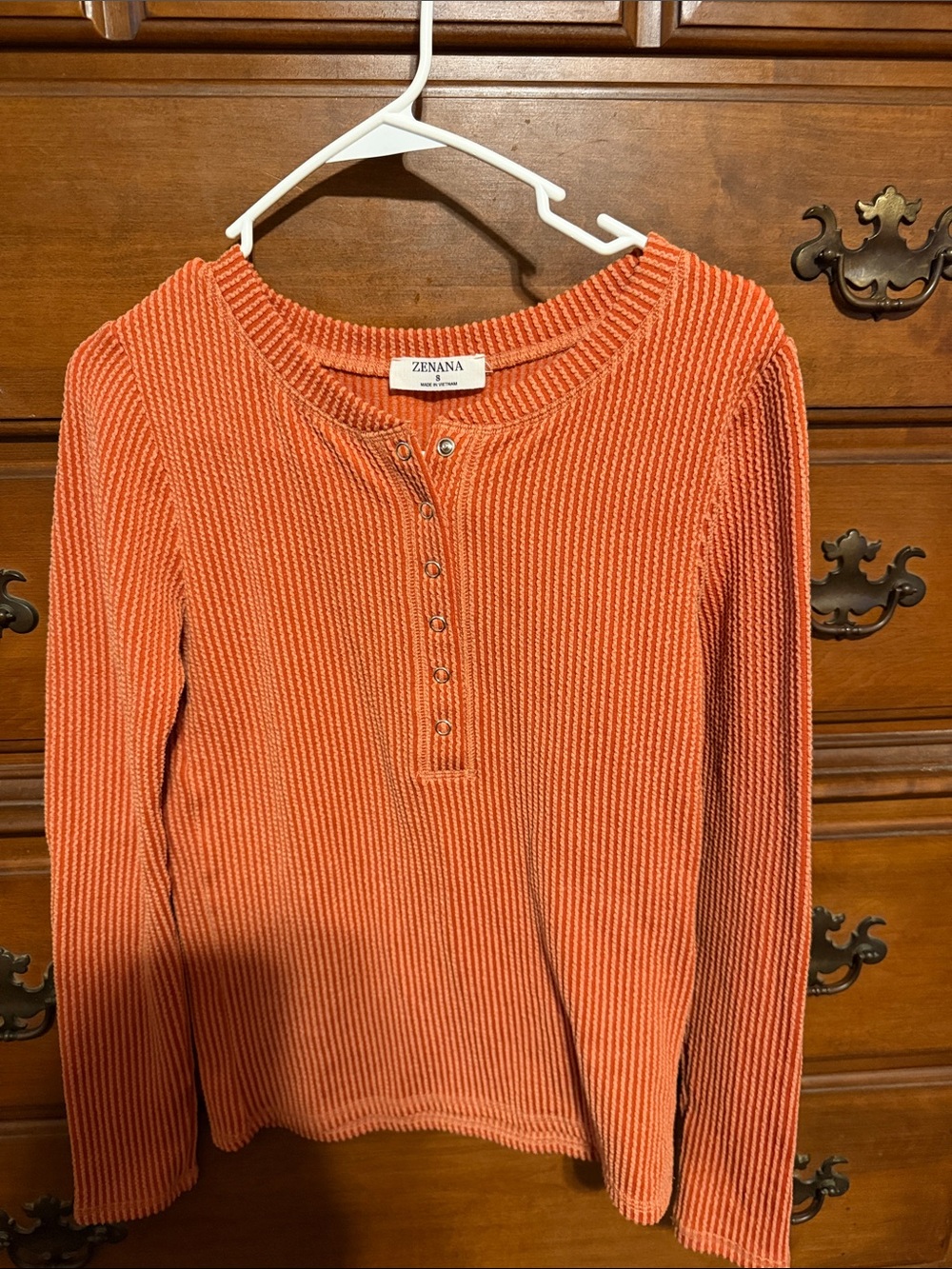 Zenana Outfitters Orange Ribbed Henley Long Sleeve Top